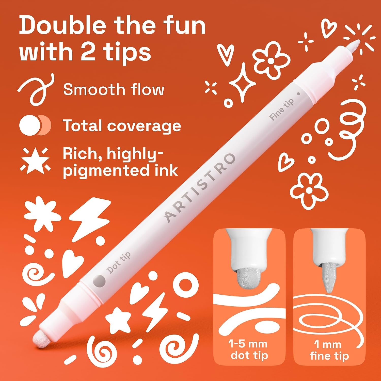 image:imageARTISTRO 12 Metallic DualTip Acrylic Paint Markers Paint Pens Set with Dot amp Fine Tips for Fabric Rock Glass Wood Coloring Books Arts amp Crafts Gift Classroom Must Haves amp School Supplies24