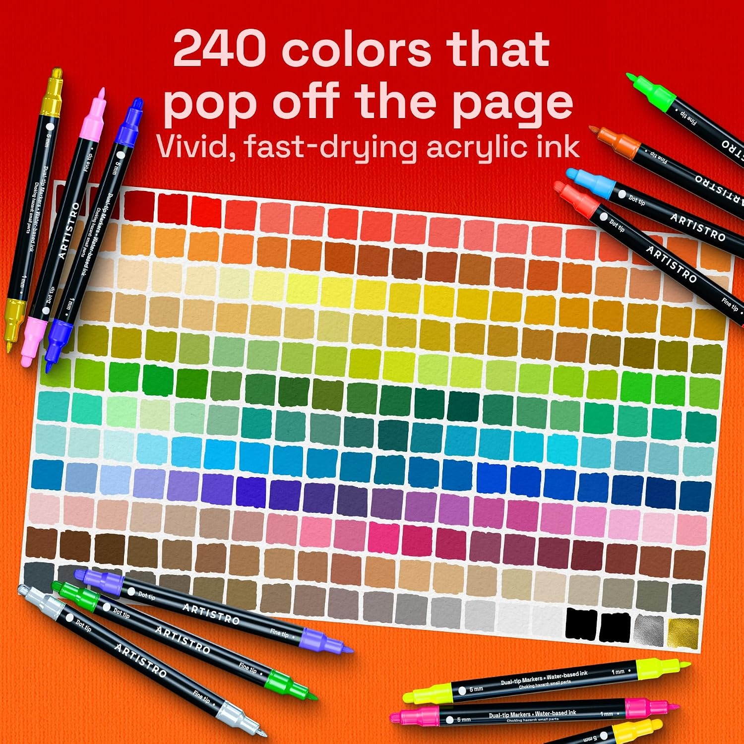 image:imageARTISTRO 12 Metallic DualTip Acrylic Paint Markers Paint Pens Set with Dot amp Fine Tips for Fabric Rock Glass Wood Coloring Books Arts amp Crafts Gift Classroom Must Haves amp School Supplies240