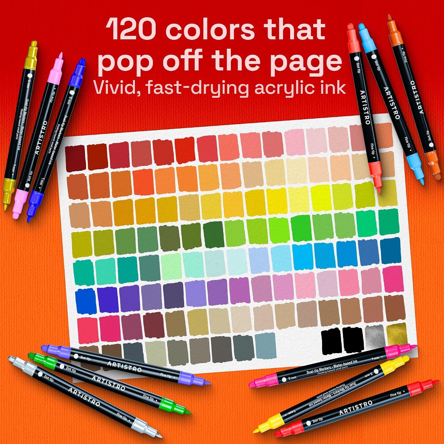 image:imageARTISTRO 12 Metallic DualTip Acrylic Paint Markers Paint Pens Set with Dot amp Fine Tips for Fabric Rock Glass Wood Coloring Books Arts amp Crafts Gift Classroom Must Haves amp School Supplies120