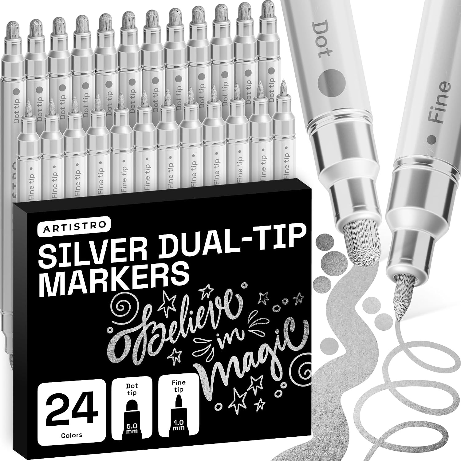 image:imageARTISTRO 12 Metallic DualTip Acrylic Paint Markers Paint Pens Set with Dot amp Fine Tips for Fabric Rock Glass Wood Coloring Books Arts amp Crafts Gift Classroom Must Haves amp School Supplies24