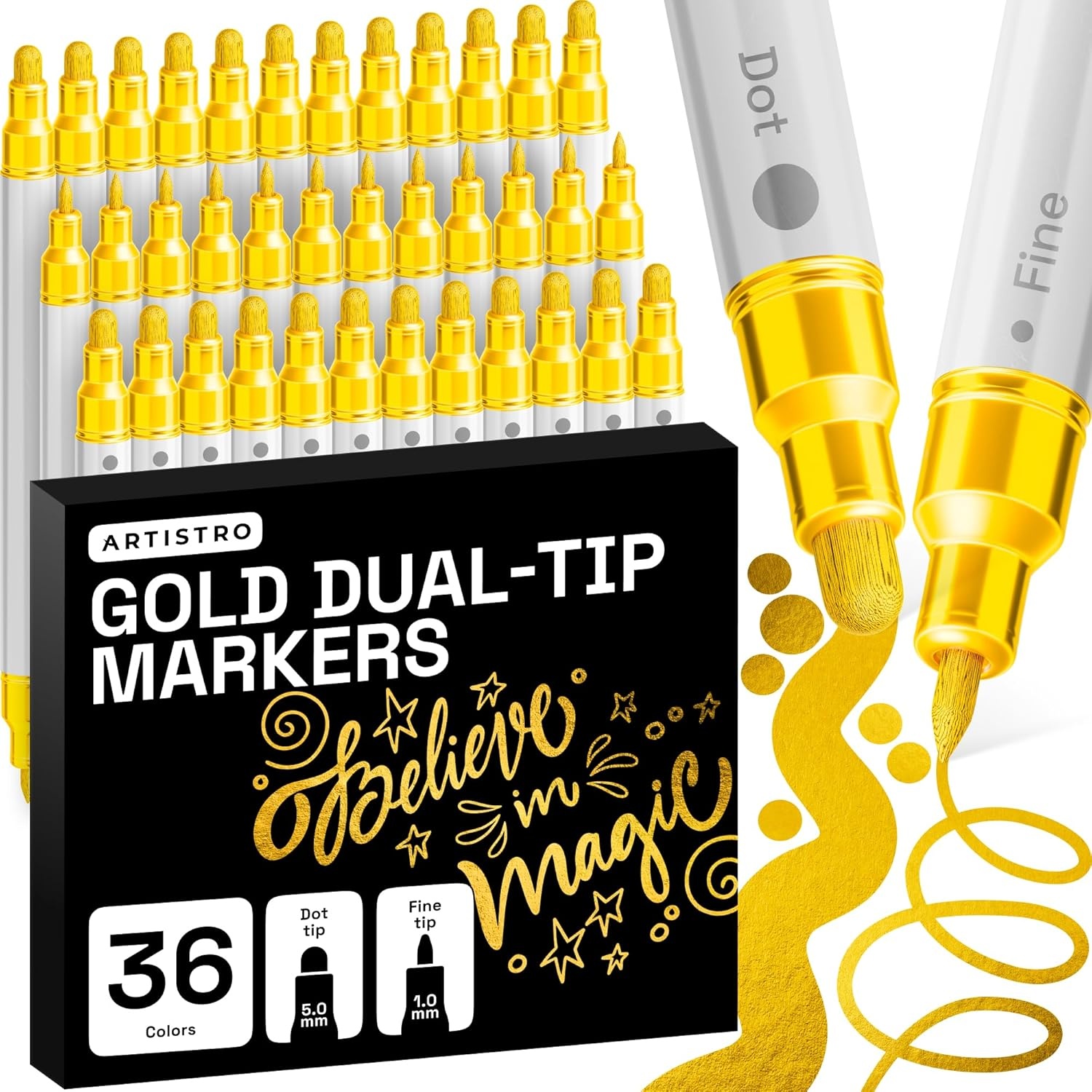 image:imageARTISTRO 12 Metallic DualTip Acrylic Paint Markers Paint Pens Set with Dot amp Fine Tips for Fabric Rock Glass Wood Coloring Books Arts amp Crafts Gift Classroom Must Haves amp School Supplies36