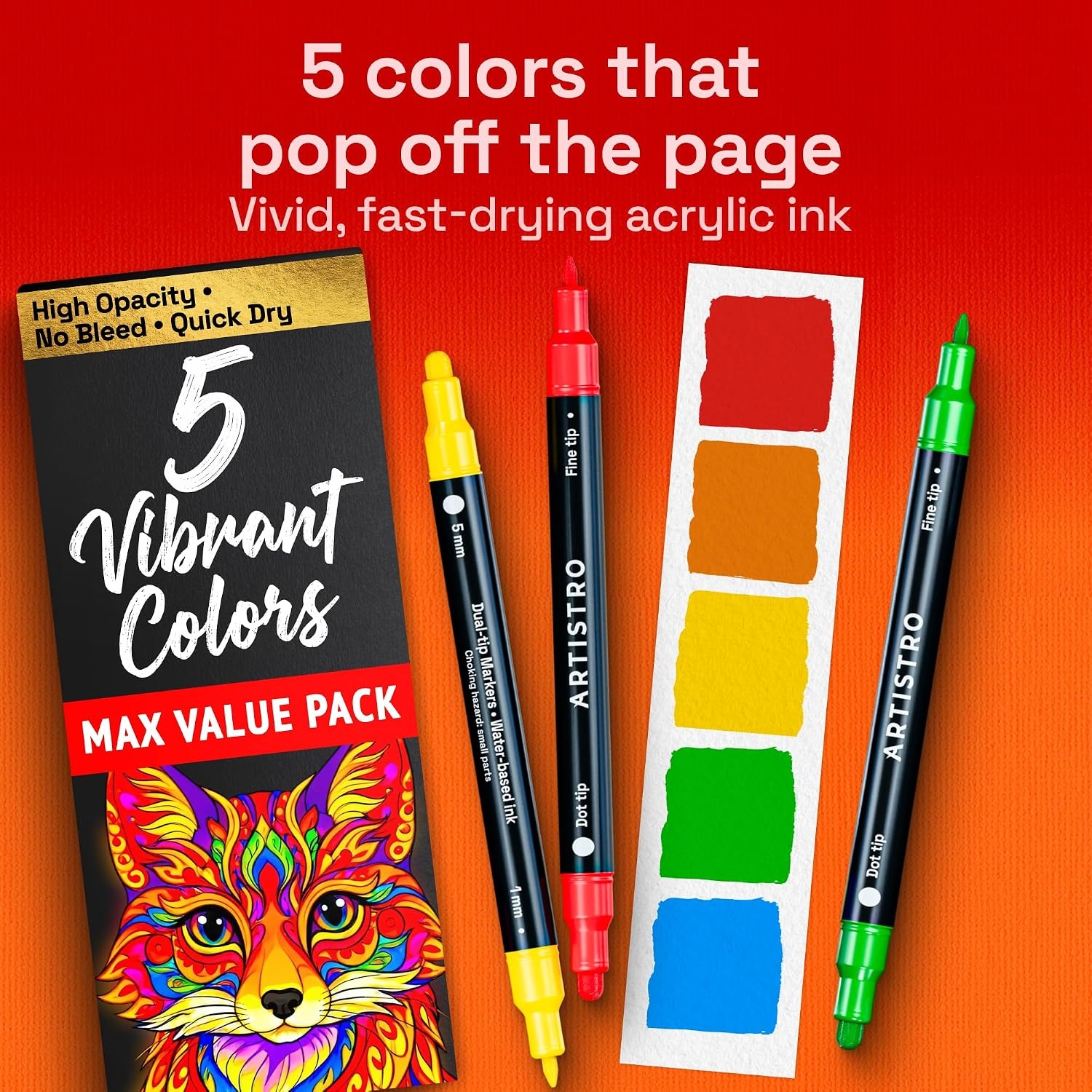 image:imageARTISTRO 12 Metallic DualTip Acrylic Paint Markers Paint Pens Set with Dot amp Fine Tips for Fabric Rock Glass Wood Coloring Books Arts amp Crafts Gift Classroom Must Haves amp School Supplies5