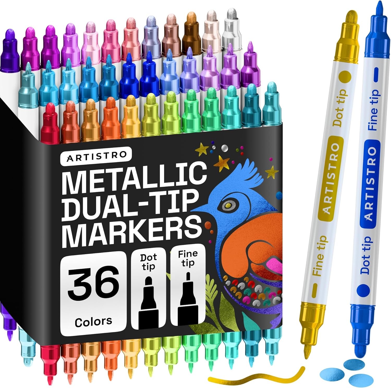 image:imageARTISTRO 12 Metallic DualTip Acrylic Paint Markers Paint Pens Set with Dot amp Fine Tips for Fabric Rock Glass Wood Coloring Books Arts amp Crafts Gift Classroom Must Haves amp School Supplies36
