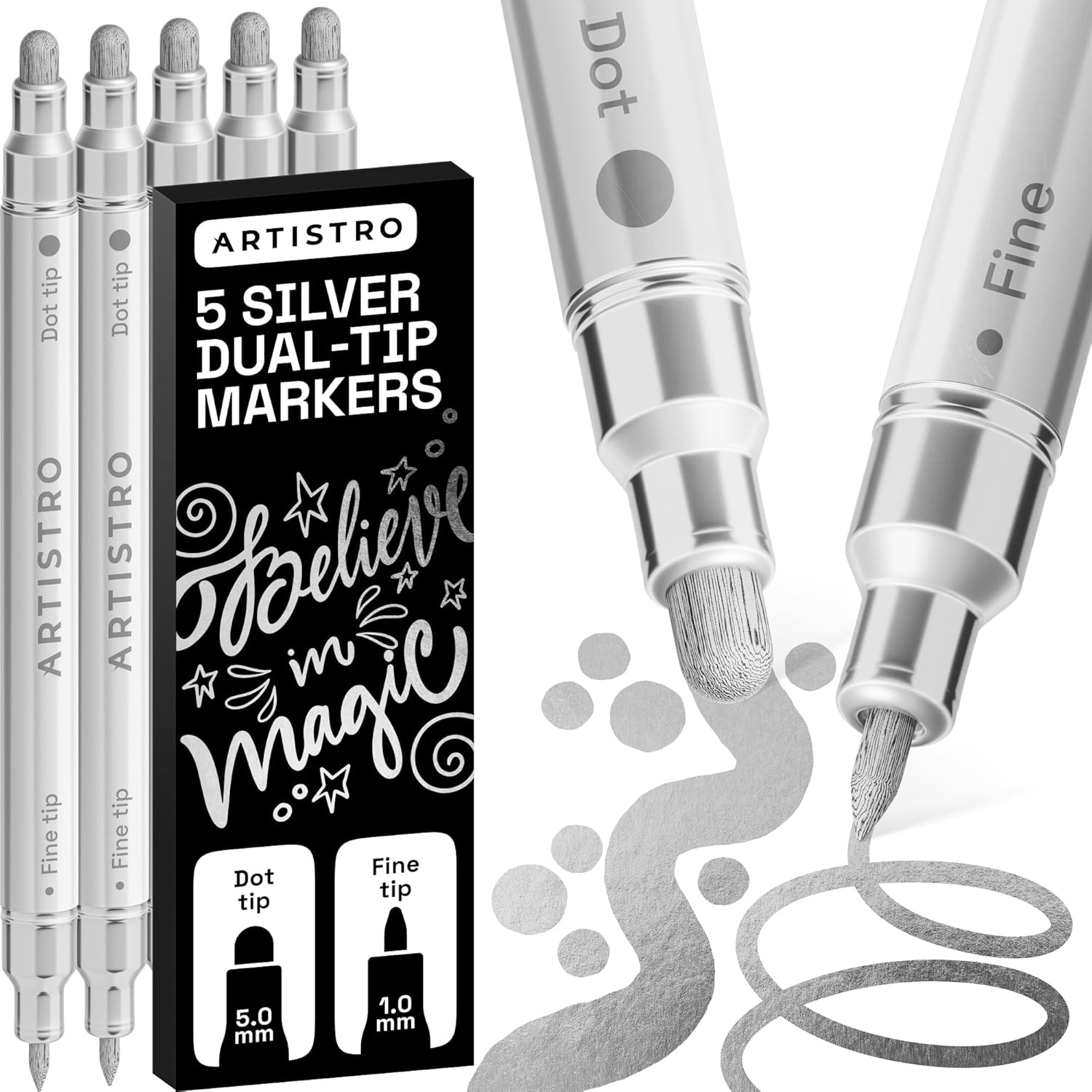 image:imageARTISTRO 12 Metallic DualTip Acrylic Paint Markers Paint Pens Set with Dot amp Fine Tips for Fabric Rock Glass Wood Coloring Books Arts amp Crafts Gift Classroom Must Haves amp School Supplies5