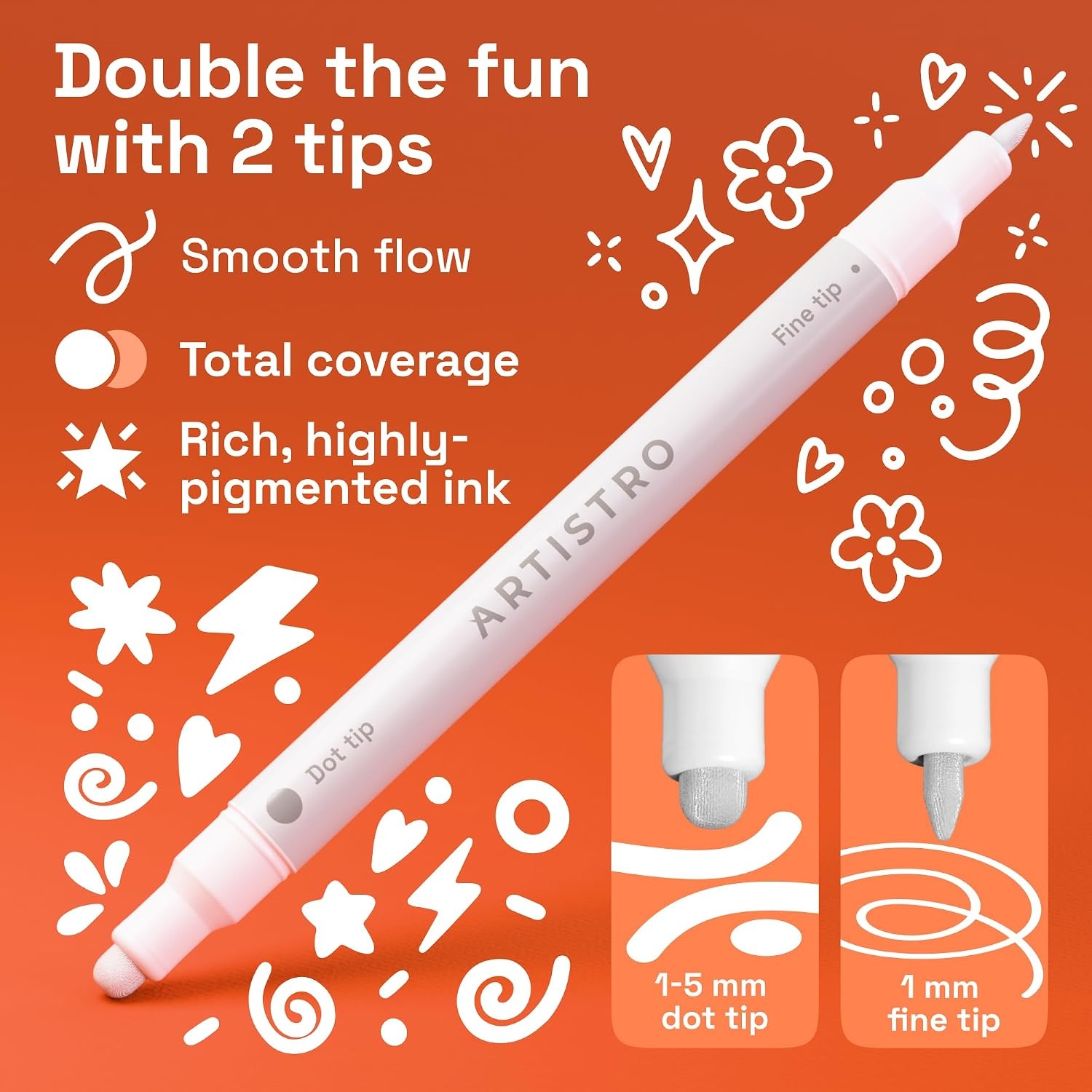 image:imageARTISTRO 12 Metallic DualTip Acrylic Paint Markers Paint Pens Set with Dot amp Fine Tips for Fabric Rock Glass Wood Coloring Books Arts amp Crafts Gift Classroom Must Haves amp School Supplies5