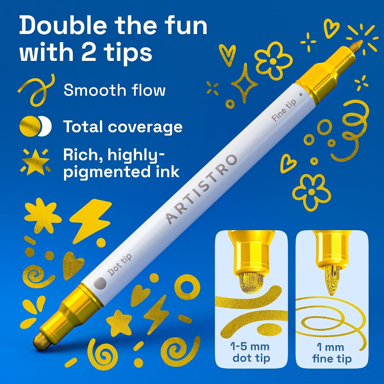 image:imageARTISTRO 12 Metallic DualTip Acrylic Paint Markers Paint Pens Set with Dot amp Fine Tips for Fabric Rock Glass Wood Coloring Books Arts amp Crafts Gift Classroom Must Haves amp School Supplies24