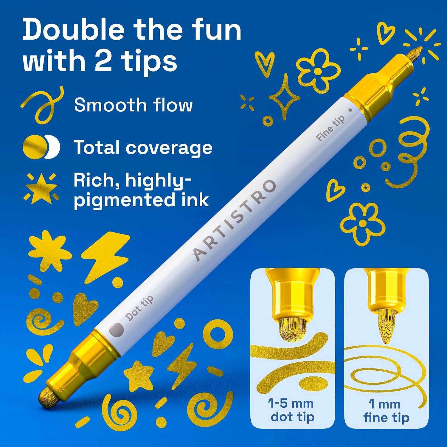 image:imageARTISTRO 12 Metallic DualTip Acrylic Paint Markers Paint Pens Set with Dot amp Fine Tips for Fabric Rock Glass Wood Coloring Books Arts amp Crafts Gift Classroom Must Haves amp School Supplies12