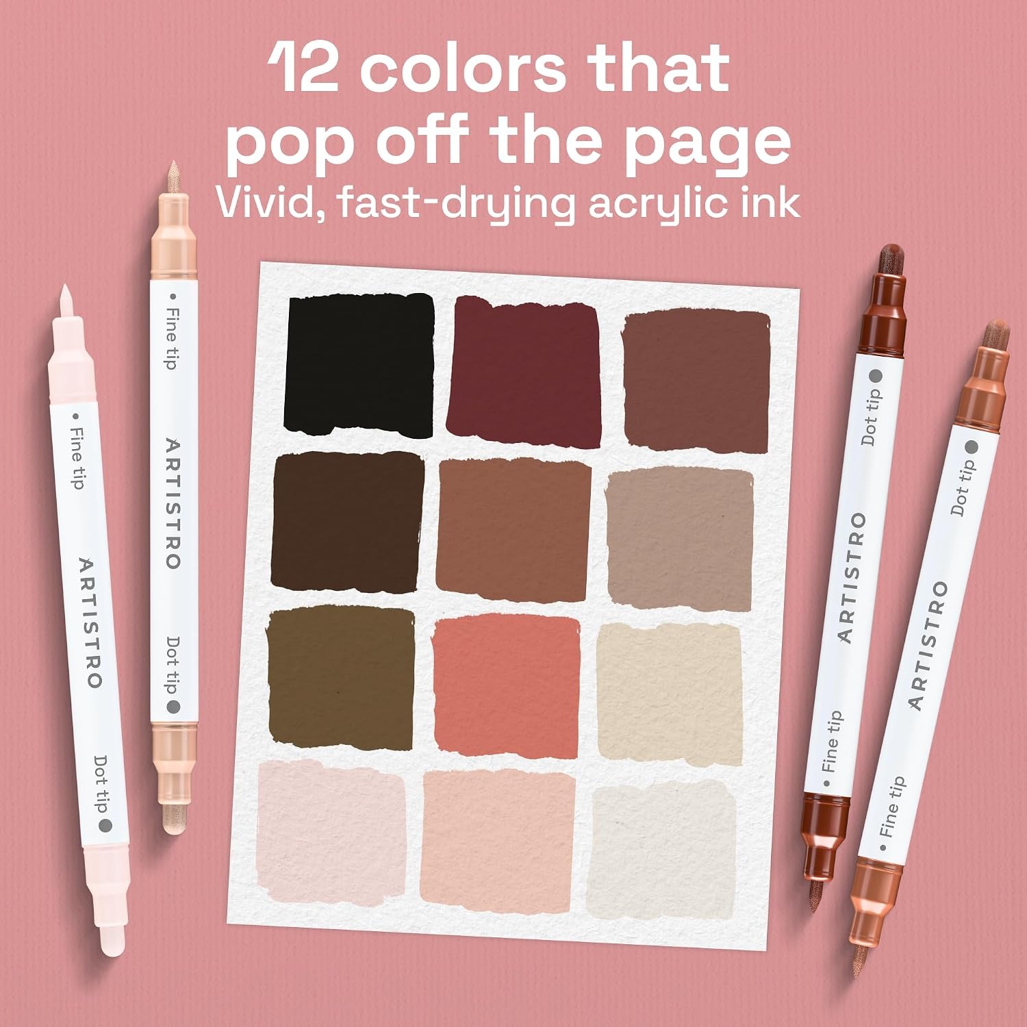 image:imageARTISTRO 12 Metallic DualTip Acrylic Paint Markers Paint Pens Set with Dot amp Fine Tips for Fabric Rock Glass Wood Coloring Books Arts amp Crafts Gift Classroom Must Haves amp School Supplies12