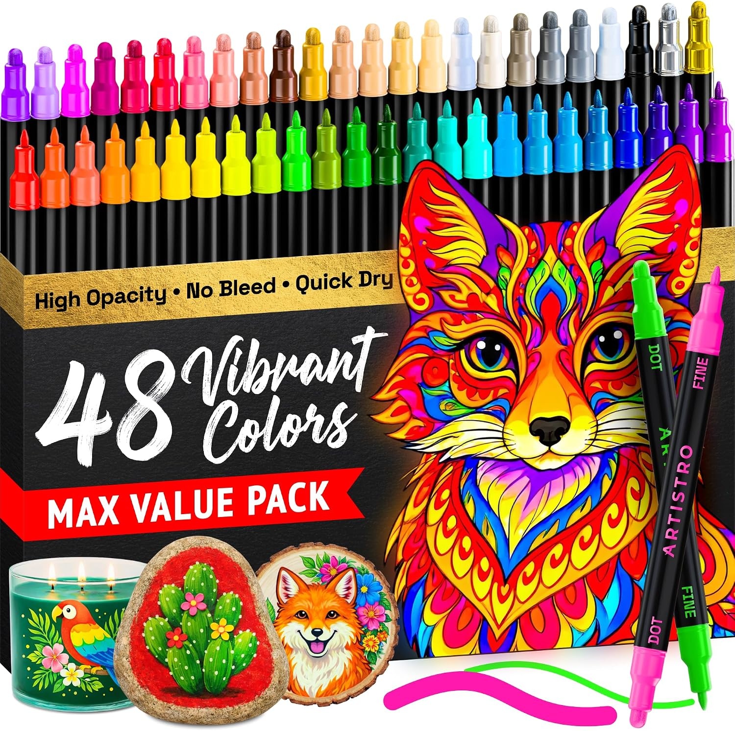 image:imageARTISTRO 12 Metallic DualTip Acrylic Paint Markers Paint Pens Set with Dot amp Fine Tips for Fabric Rock Glass Wood Coloring Books Arts amp Crafts Gift Classroom Must Haves amp School Supplies48