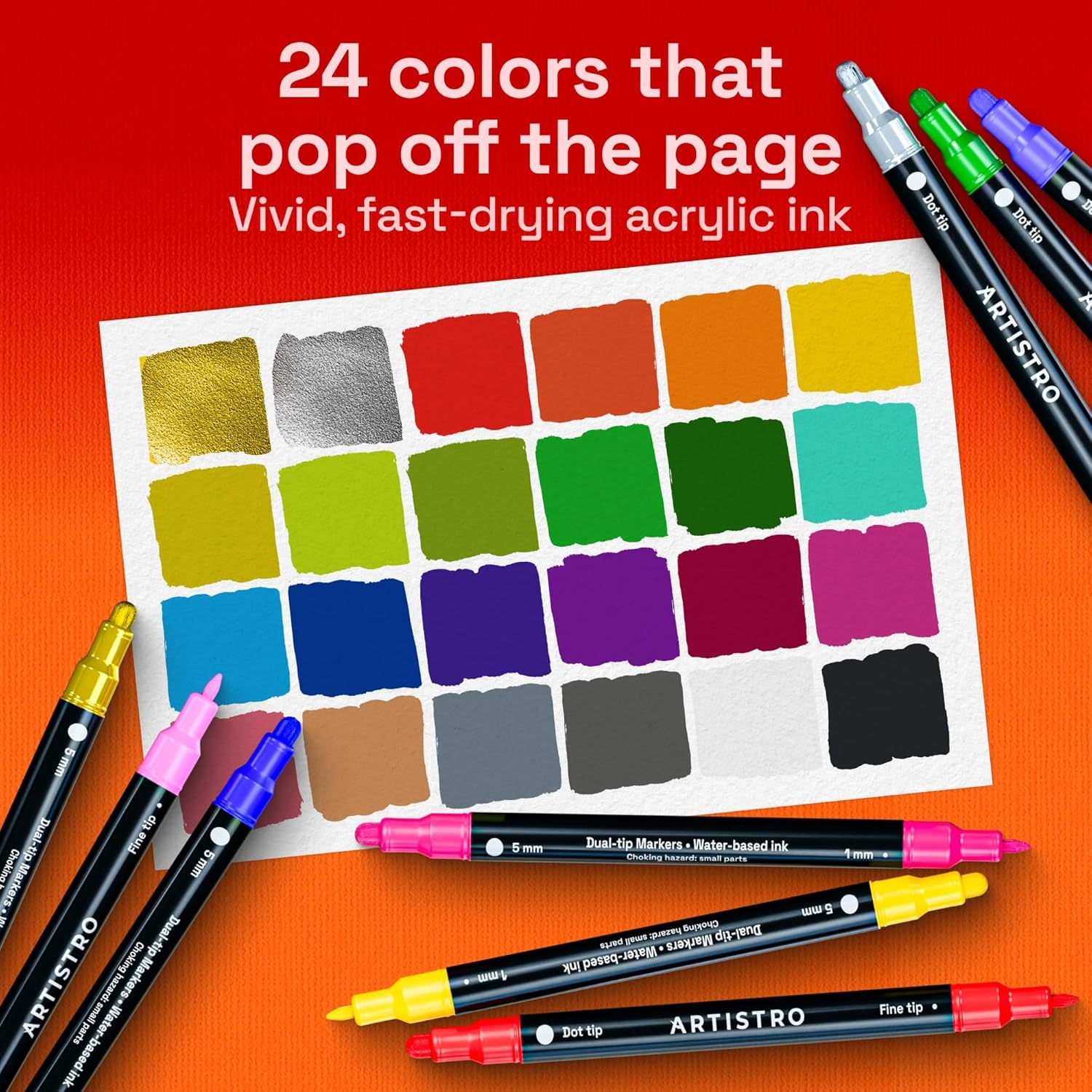 image:imageARTISTRO 12 Metallic DualTip Acrylic Paint Markers Paint Pens Set with Dot amp Fine Tips for Fabric Rock Glass Wood Coloring Books Arts amp Crafts Gift Classroom Must Haves amp School Supplies24