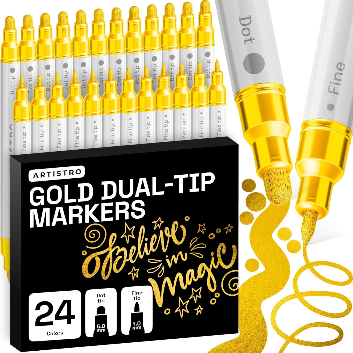 image:imageARTISTRO 12 Metallic DualTip Acrylic Paint Markers Paint Pens Set with Dot amp Fine Tips for Fabric Rock Glass Wood Coloring Books Arts amp Crafts Gift Classroom Must Haves amp School Supplies24