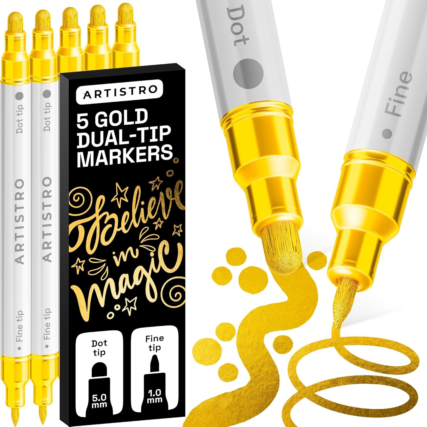 image:imageARTISTRO 12 Metallic DualTip Acrylic Paint Markers Paint Pens Set with Dot amp Fine Tips for Fabric Rock Glass Wood Coloring Books Arts amp Crafts Gift Classroom Must Haves amp School Supplies5