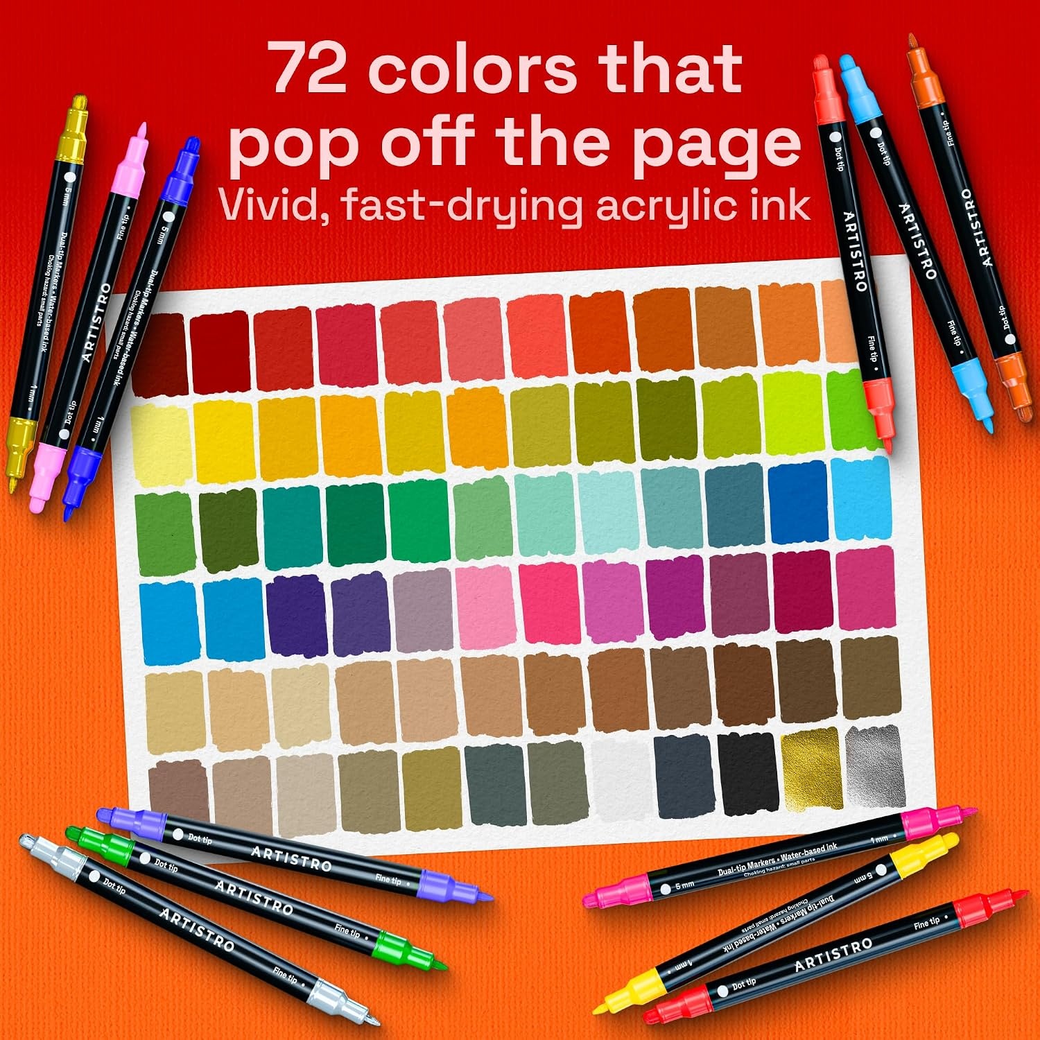 image:imageARTISTRO 12 Metallic DualTip Acrylic Paint Markers Paint Pens Set with Dot amp Fine Tips for Fabric Rock Glass Wood Coloring Books Arts amp Crafts Gift Classroom Must Haves amp School Supplies72