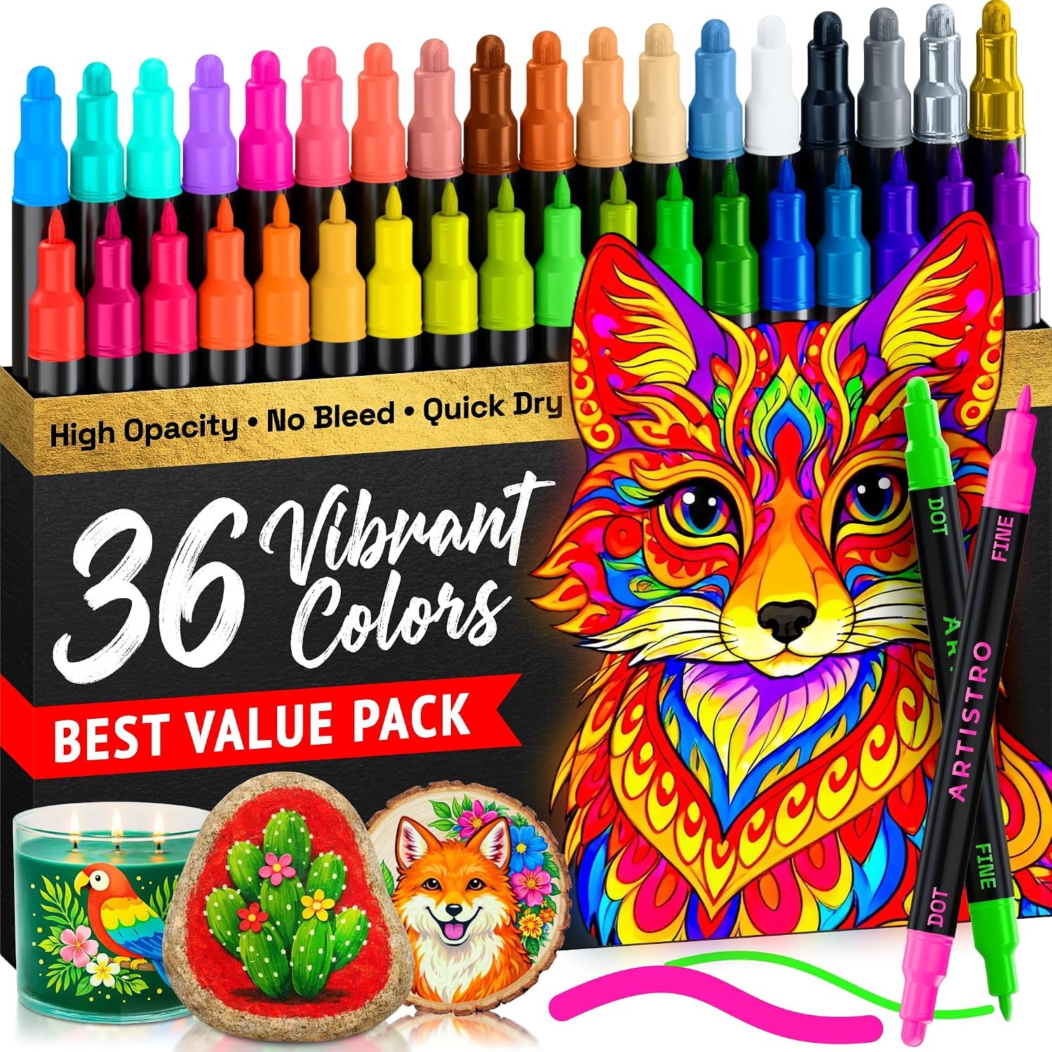 image:imageARTISTRO 12 Metallic DualTip Acrylic Paint Markers Paint Pens Set with Dot amp Fine Tips for Fabric Rock Glass Wood Coloring Books Arts amp Crafts Gift Classroom Must Haves amp School Supplies36