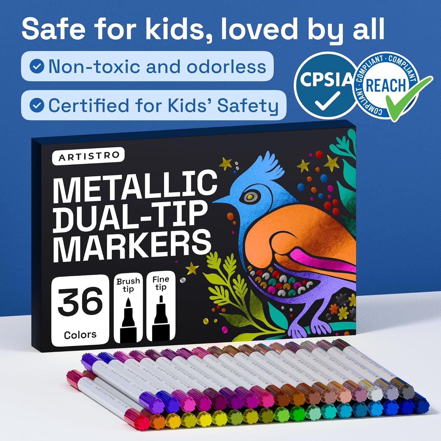 image:imageARTISTRO 12 Metallic DualTip Acrylic Paint Markers Paint Pens Set with Dot amp Fine Tips for Fabric Rock Glass Wood Coloring Books Arts amp Crafts Gift Classroom Must Haves amp School Supplies36