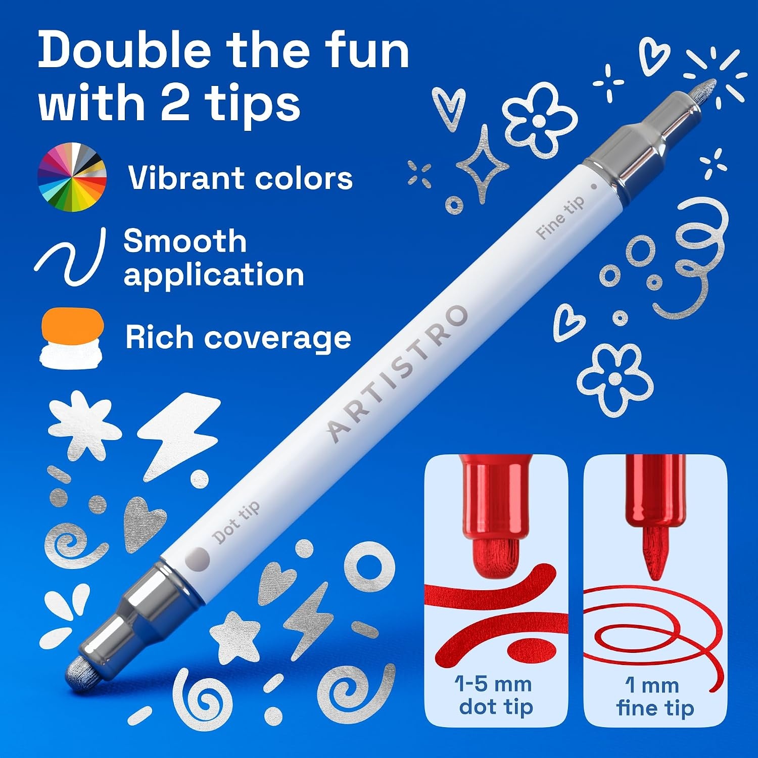image:imageARTISTRO 12 Metallic DualTip Acrylic Paint Markers Paint Pens Set with Dot amp Fine Tips for Fabric Rock Glass Wood Coloring Books Arts amp Crafts Gift Classroom Must Haves amp School Supplies36