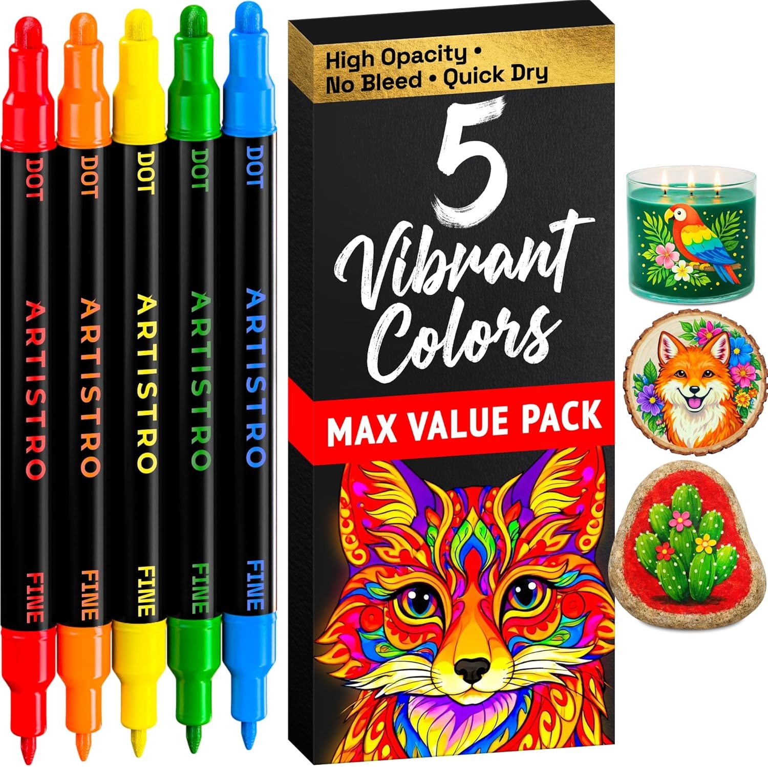 image:imageARTISTRO 12 Metallic DualTip Acrylic Paint Markers Paint Pens Set with Dot amp Fine Tips for Fabric Rock Glass Wood Coloring Books Arts amp Crafts Gift Classroom Must Haves amp School Supplies5