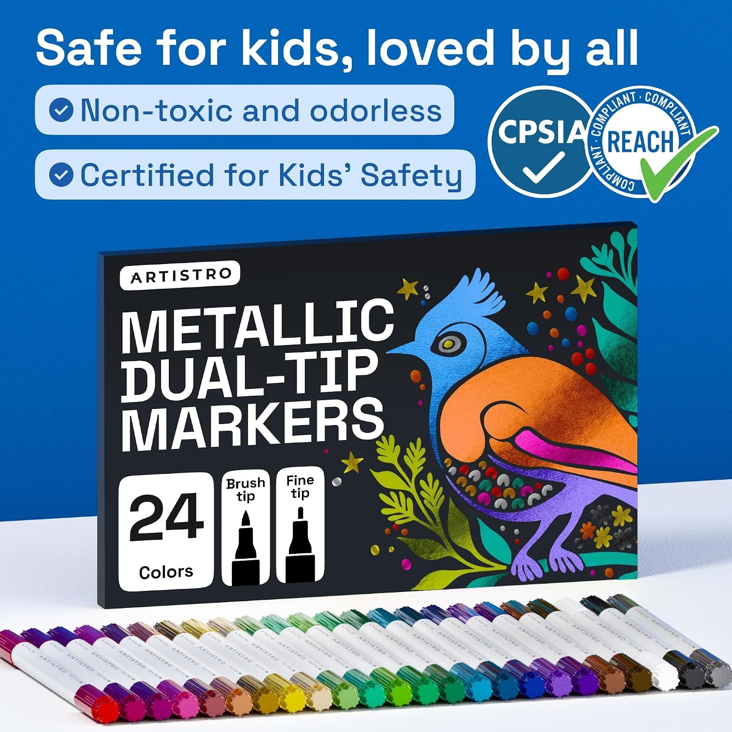 image:imageARTISTRO 12 Metallic DualTip Acrylic Paint Markers Paint Pens Set with Dot amp Fine Tips for Fabric Rock Glass Wood Coloring Books Arts amp Crafts Gift Classroom Must Haves amp School Supplies24