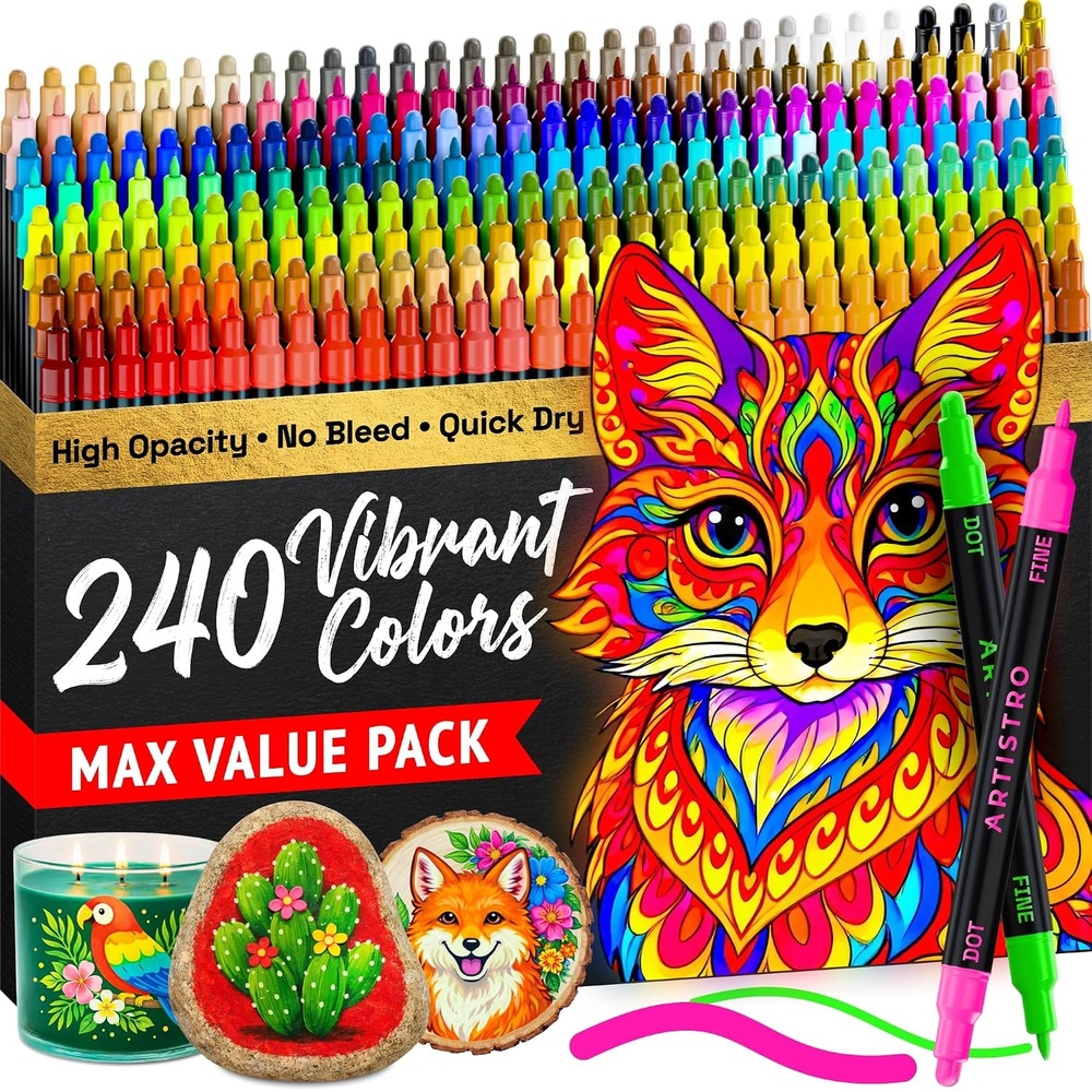 image:imageARTISTRO 12 Metallic DualTip Acrylic Paint Markers Paint Pens Set with Dot amp Fine Tips for Fabric Rock Glass Wood Coloring Books Arts amp Crafts Gift Classroom Must Haves amp School Supplies240