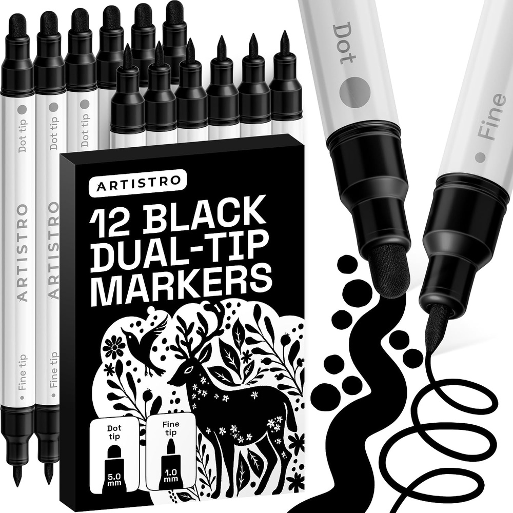 image:imageARTISTRO 12 Metallic DualTip Acrylic Paint Markers Paint Pens Set with Dot amp Fine Tips for Fabric Rock Glass Wood Coloring Books Arts amp Crafts Gift Classroom Must Haves amp School Supplies12