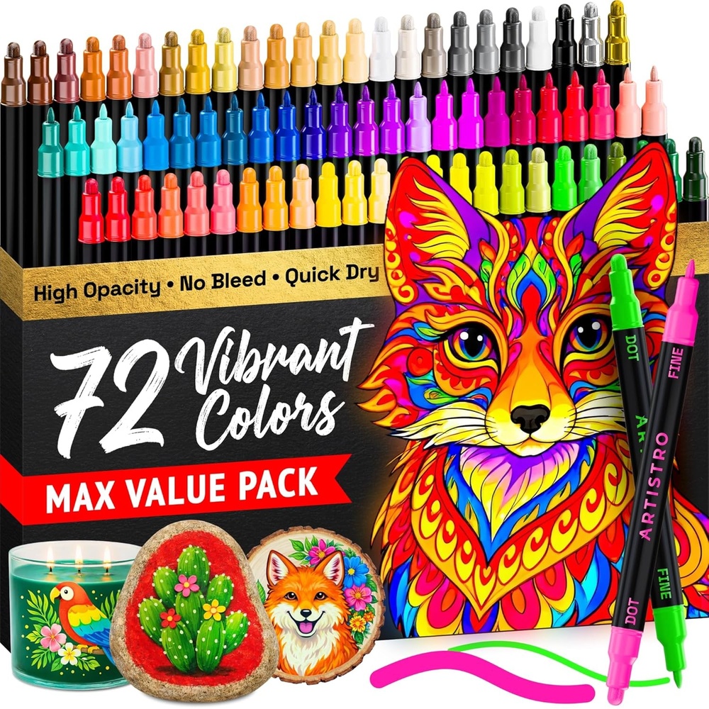 image:imageARTISTRO 12 Metallic DualTip Acrylic Paint Markers Paint Pens Set with Dot amp Fine Tips for Fabric Rock Glass Wood Coloring Books Arts amp Crafts Gift Classroom Must Haves amp School Supplies72