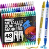 ARTISTRO 12 Metallic Dual-Tip Acrylic Paint Markers – Paint Pens Set with Dot & Fine Tips for Fabric, Rock, Glass, Wood, Coloring Books – Arts & Crafts Gift – Classroom Must Haves & School Supplies(48)
