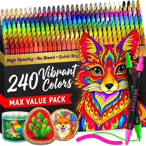 ARTISTRO 12 Metallic Dual-Tip Acrylic Paint Markers – Paint Pens Set with Dot & Fine Tips for Fabric, Rock, Glass, Wood, Coloring Books – Arts & Crafts Gift – Classroom Must Haves & School Supplies(240)