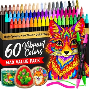 ARTISTRO 12 Metallic Dual-Tip Acrylic Paint Markers – Paint Pens Set with Dot & Fine Tips for Fabric, Rock, Glass, Wood, Coloring Books – Arts & Crafts Gift – Classroom Must Haves & School Supplies(60)