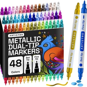 ARTISTRO 12 Metallic Dual-Tip Acrylic Paint Markers – Paint Pens Set with Dot & Fine Tips for Fabric, Rock, Glass, Wood, Coloring Books – Arts & Crafts Gift – Classroom Must Haves & School Supplies(48)