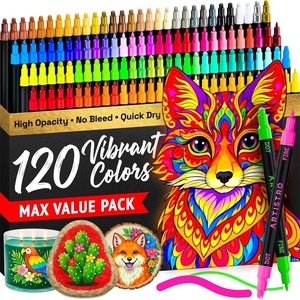 ARTISTRO 12 Metallic Dual-Tip Acrylic Paint Markers – Paint Pens Set with Dot & Fine Tips for Fabric, Rock, Glass, Wood, Coloring Books – Arts & Crafts Gift – Classroom Must Haves & School Supplies(120)