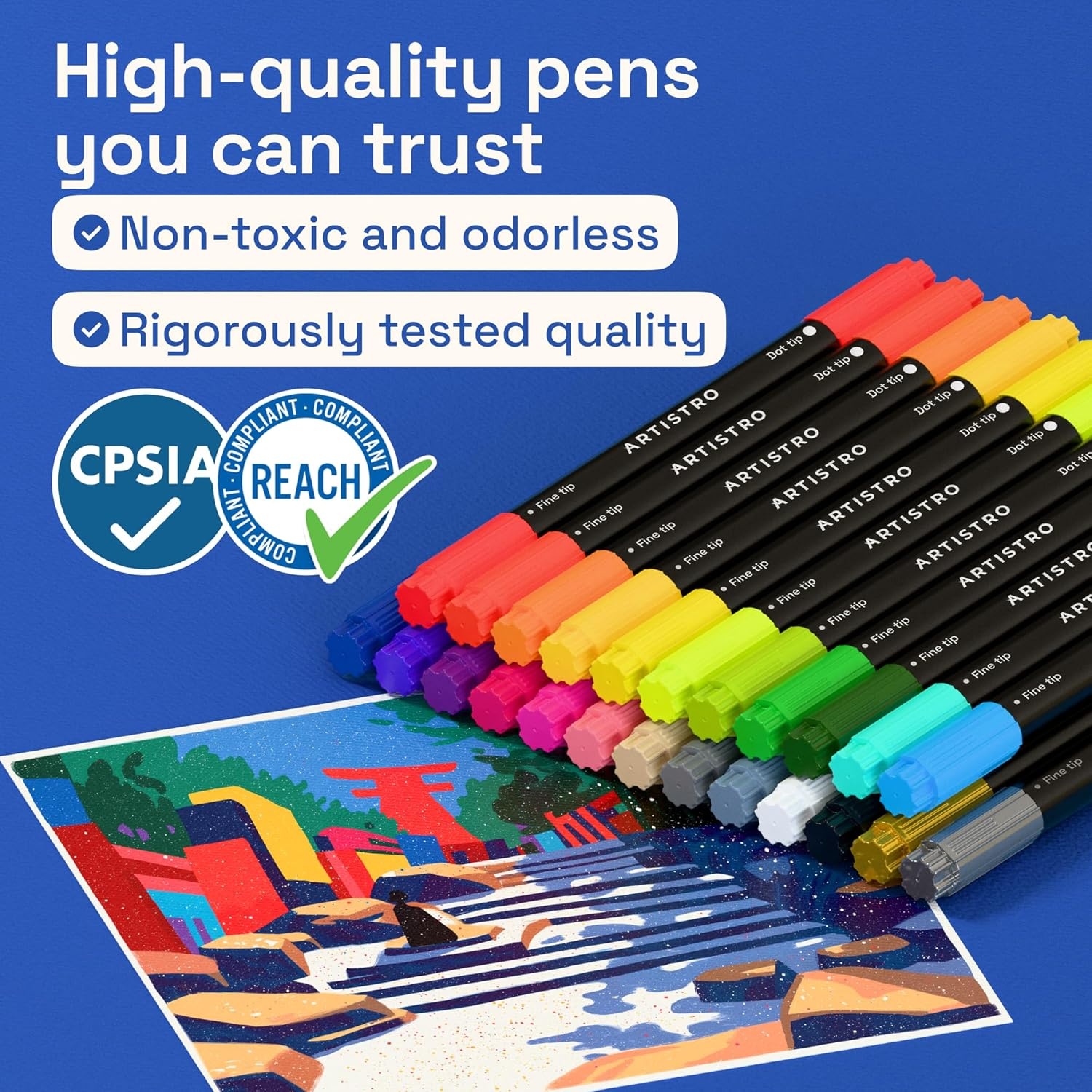 image:imageARTISTRO 24 Precision DualTip Acrylic Paint Markers Paint Pens Set with Dot amp Fine Tips for Fabric Rock Glass Wood Coloring Books Arts amp Crafts Gift Classroom Must Haves amp School Supplies