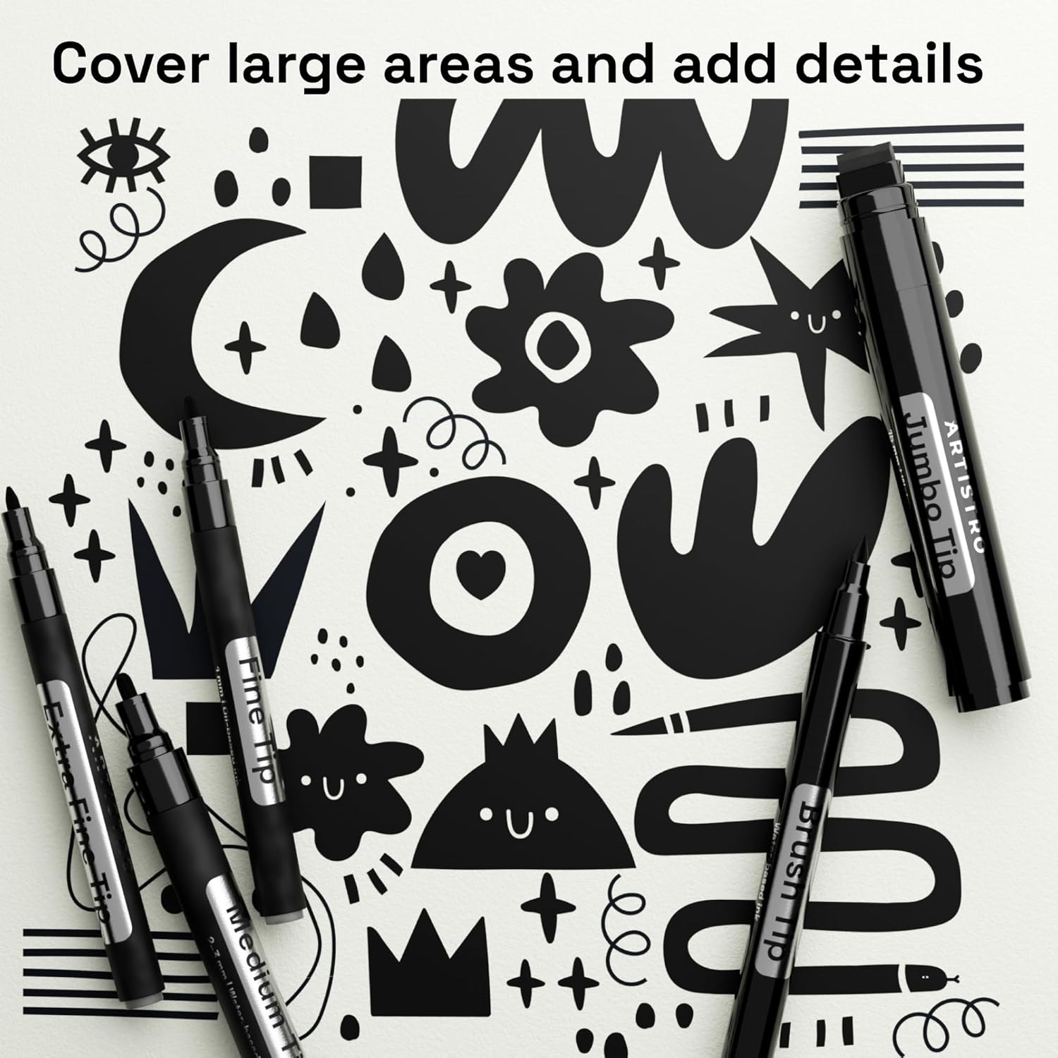 image:imageARTISTRO 5 Gold Paint Pen for Rock Glass Ceramic Wood Tire Fabric Metal Canvas Marking Painting Set of 5 Acrylic Paint Markers Waterbased Different TipsBlack