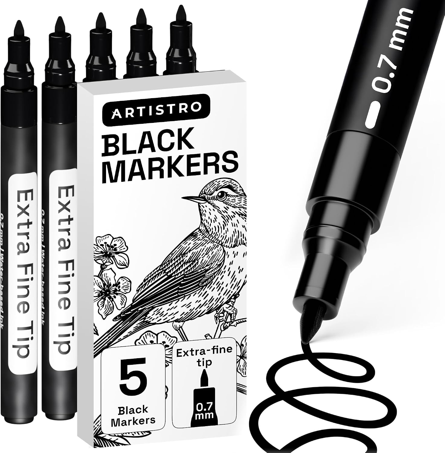 image:imageARTISTRO 5 Gold Paint Pen for Rock Glass Ceramic Wood Tire Fabric Metal Canvas Marking Painting Set of 5 Acrylic Paint Markers Waterbased Different TipsBlack