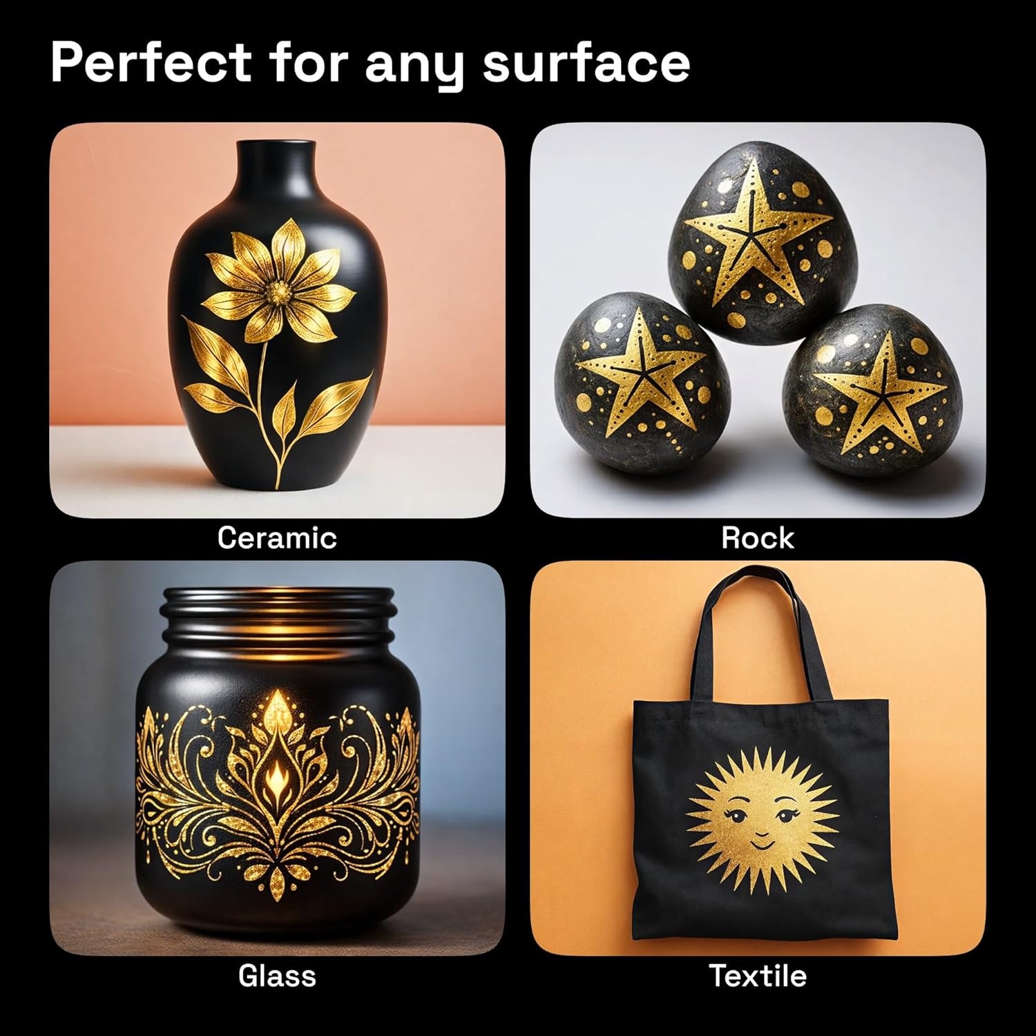 image:imageARTISTRO 5 Gold Paint Pen for Rock Glass Ceramic Wood Tire Fabric Metal Canvas Marking Painting Set of 5 Acrylic Paint Markers Waterbased Different TipsGold