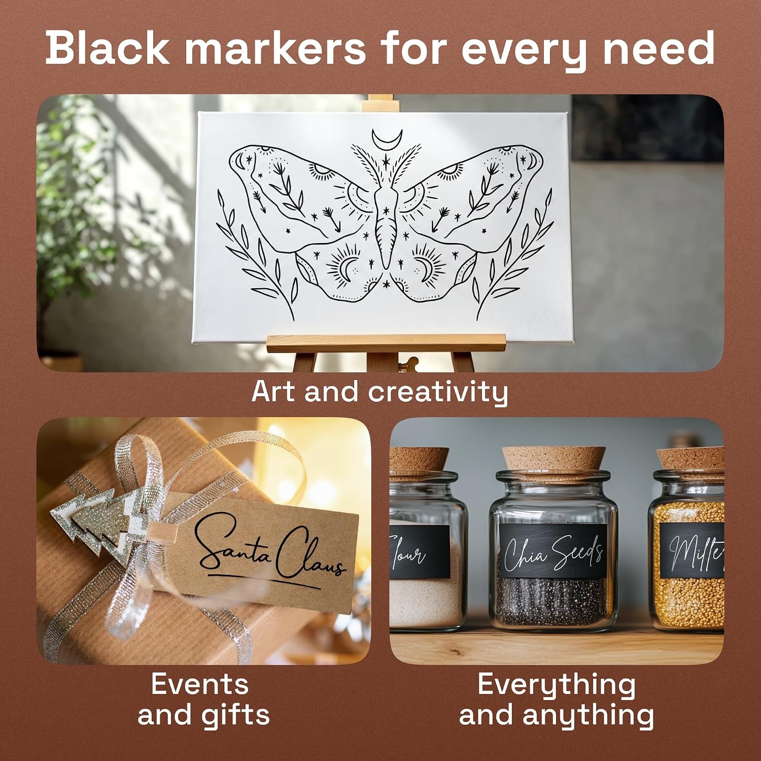 image:imageARTISTRO 5 Gold Paint Pen for Rock Glass Ceramic Wood Tire Fabric Metal Canvas Marking Painting Set of 5 Acrylic Paint Markers Waterbased Different TipsBlack