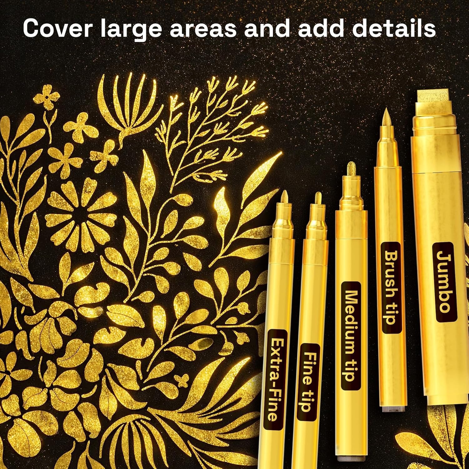 image:imageARTISTRO 5 Gold Paint Pen for Rock Glass Ceramic Wood Tire Fabric Metal Canvas Marking Painting Set of 5 Acrylic Paint Markers Waterbased Different TipsGold