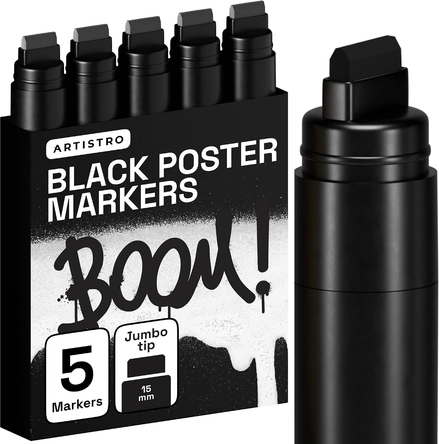 image:imageARTISTRO 5 Gold Paint Pen for Rock Glass Ceramic Wood Tire Fabric Metal Canvas Marking Painting Set of 5 Acrylic Paint Markers Waterbased Different TipsBlack