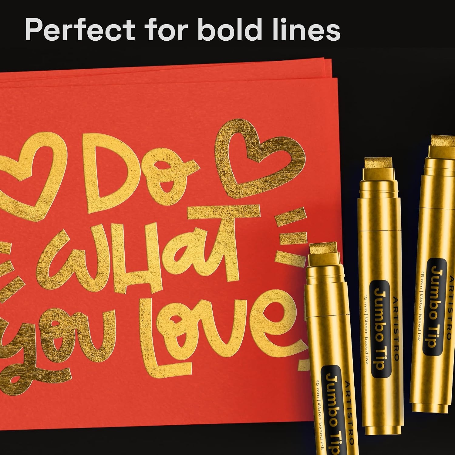 image:imageARTISTRO 5 Gold Paint Pen for Rock Glass Ceramic Wood Tire Fabric Metal Canvas Marking Painting Set of 5 Acrylic Paint Markers Waterbased Different TipsGold