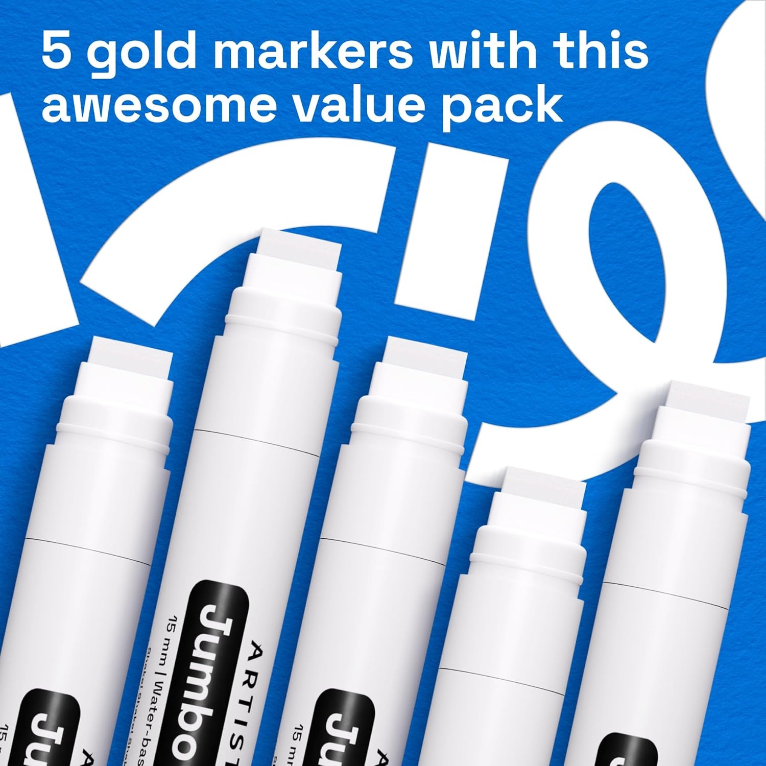 image:imageARTISTRO 5 Gold Paint Pen for Rock Glass Ceramic Wood Tire Fabric Metal Canvas Marking Painting Set of 5 Acrylic Paint Markers Waterbased Different TipsWhite