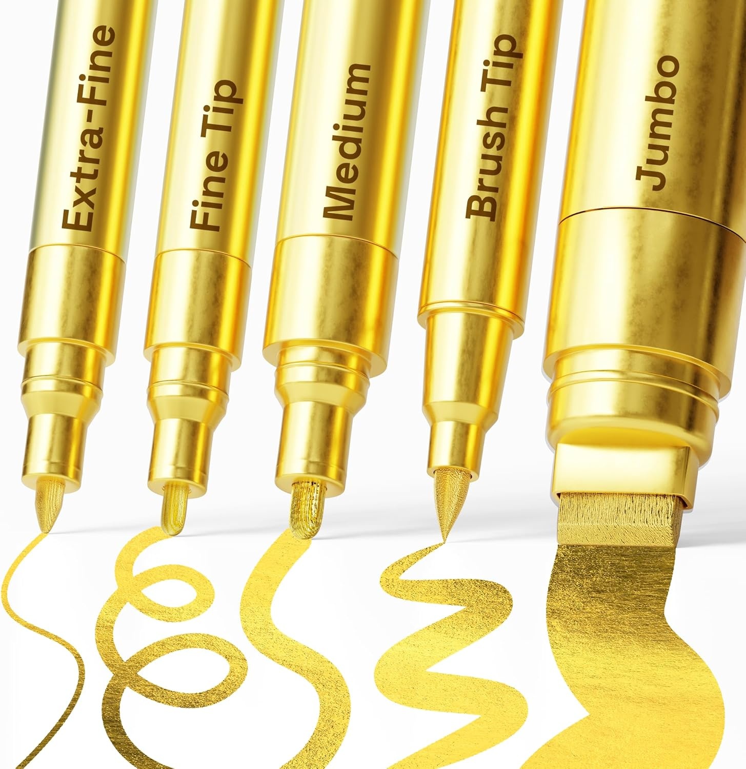 image:imageARTISTRO 5 Gold Paint Pen for Rock Glass Ceramic Wood Tire Fabric Metal Canvas Marking Painting Set of 5 Acrylic Paint Markers Waterbased Different TipsGold