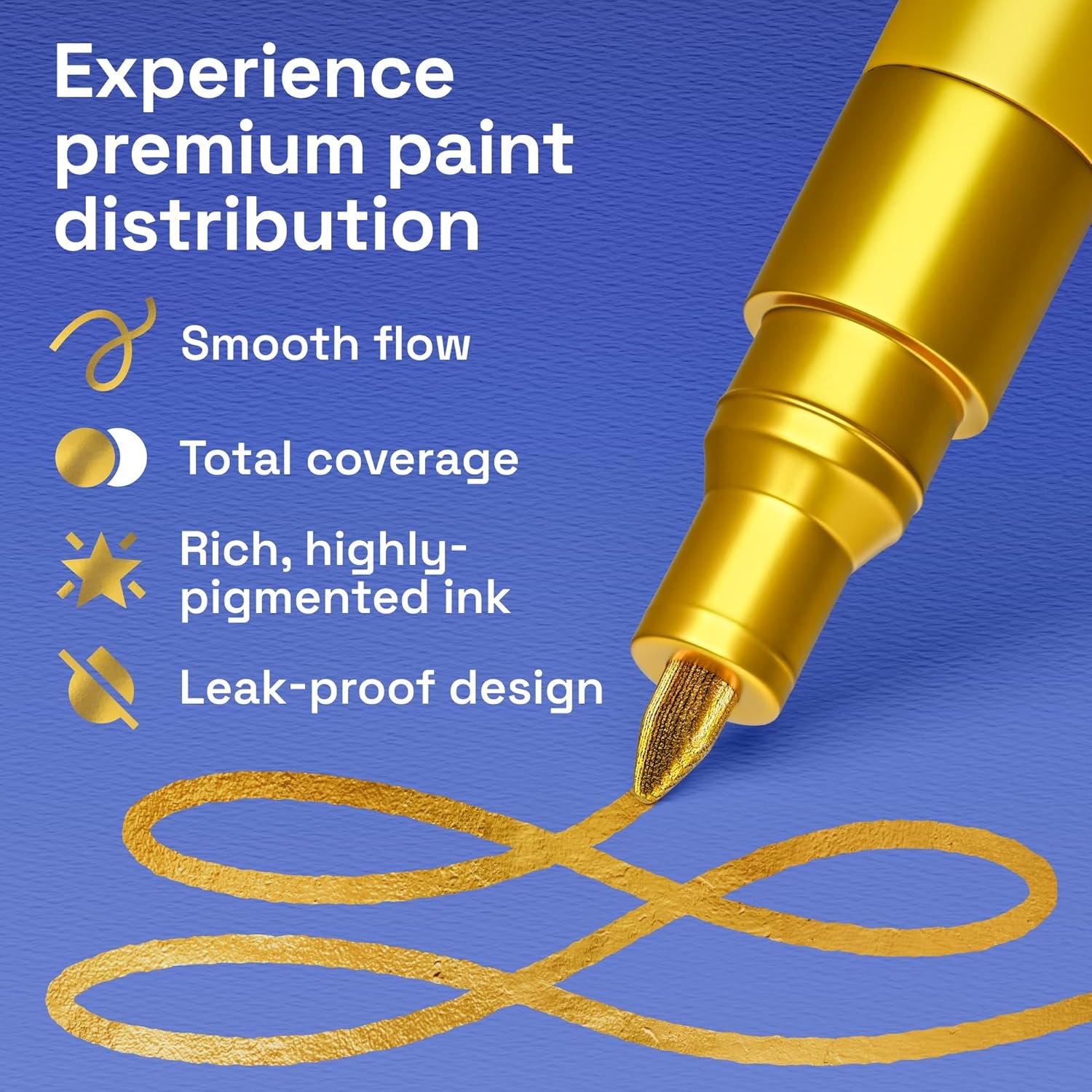 image:imageARTISTRO 5 Gold Paint Pen for Rock Glass Ceramic Wood Tire Fabric Metal Canvas Marking Painting Set of 5 Acrylic Paint Markers Waterbased Different TipsGold