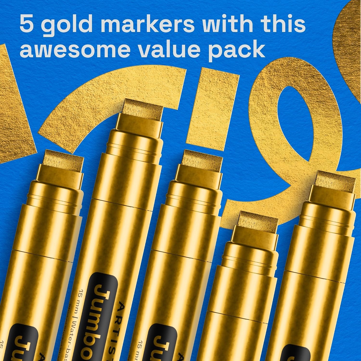image:imageARTISTRO 5 Gold Paint Pen for Rock Glass Ceramic Wood Tire Fabric Metal Canvas Marking Painting Set of 5 Acrylic Paint Markers Waterbased Different TipsGold