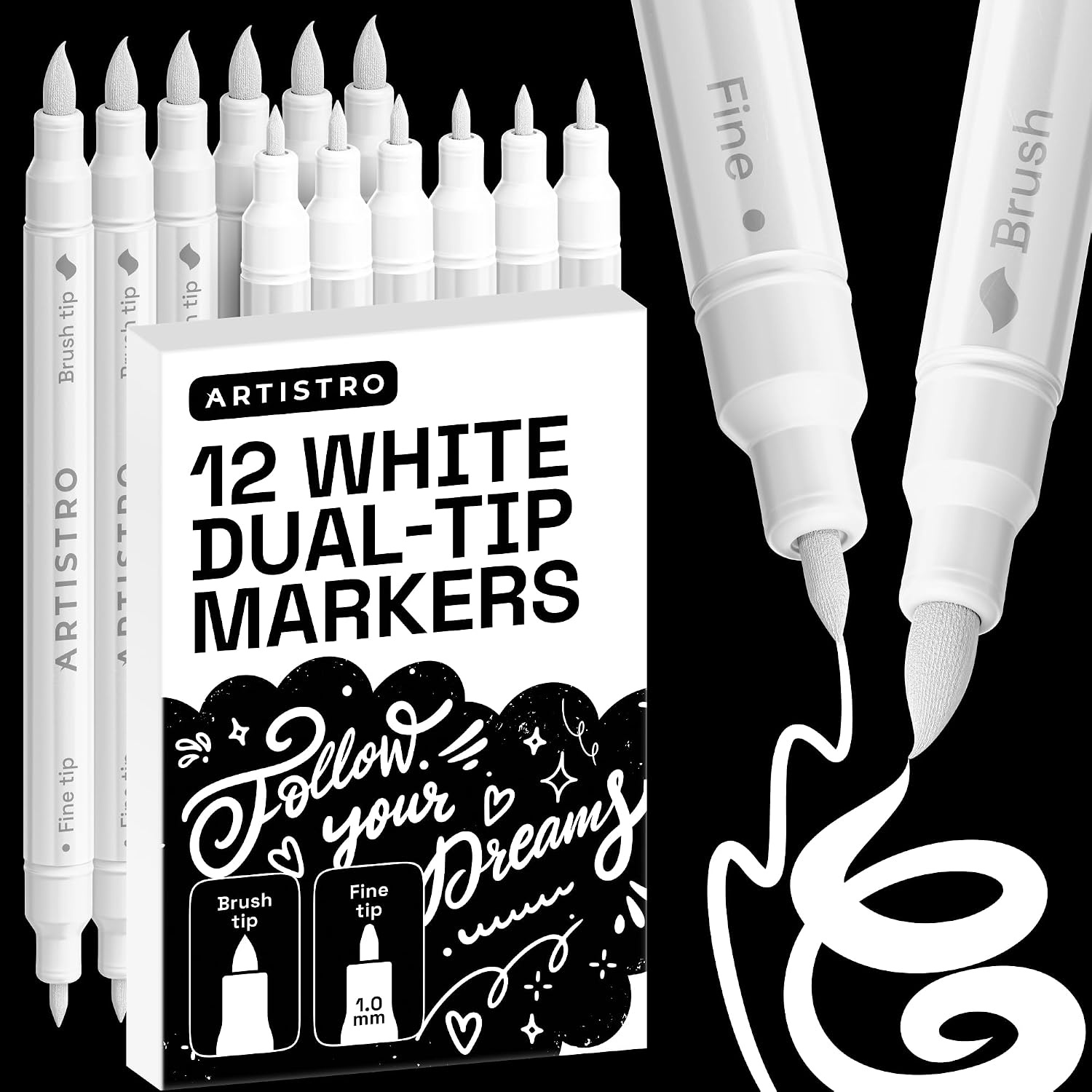 image:imageARTISTRO 72 Acrylic Paint Markers Paint Pens for Drawing For Fabric Rock Glass Wood Molds Arts amp Crafts Gift for Adults Teens Kids Classroom Must Haves amp School SuppliesWhite