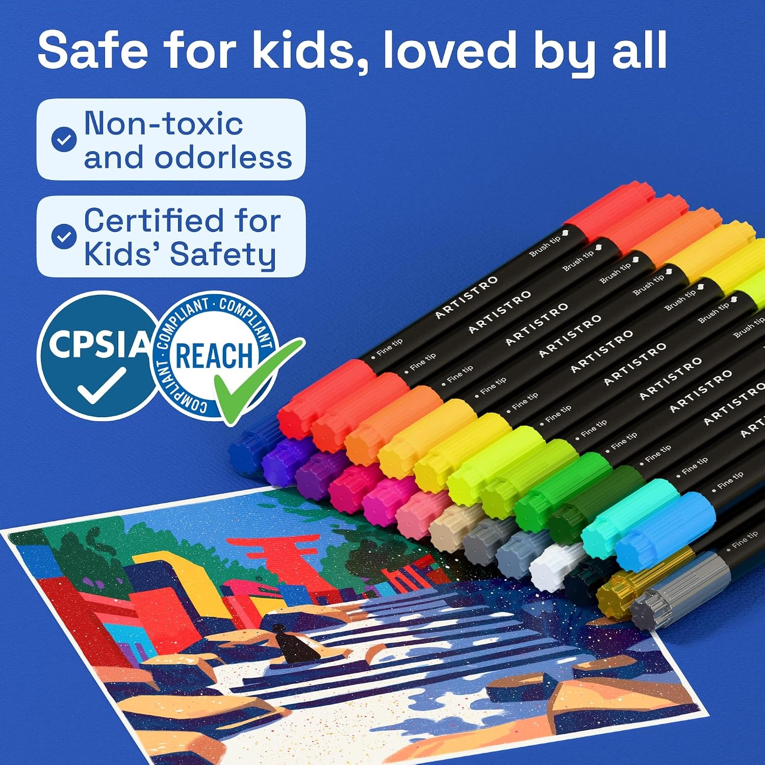 image:imageARTISTRO 72 Acrylic Paint Markers Paint Pens for Drawing For Fabric Rock Glass Wood Molds Arts amp Crafts Gift for Adults Teens Kids Classroom Must Haves amp School SuppliesMulticolor