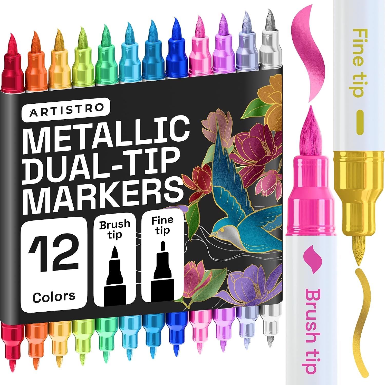 image:imageARTISTRO 72 Acrylic Paint Markers Paint Pens for Drawing For Fabric Rock Glass Wood Molds Arts amp Crafts Gift for Adults Teens Kids Classroom Must Haves amp School SuppliesMetallic
