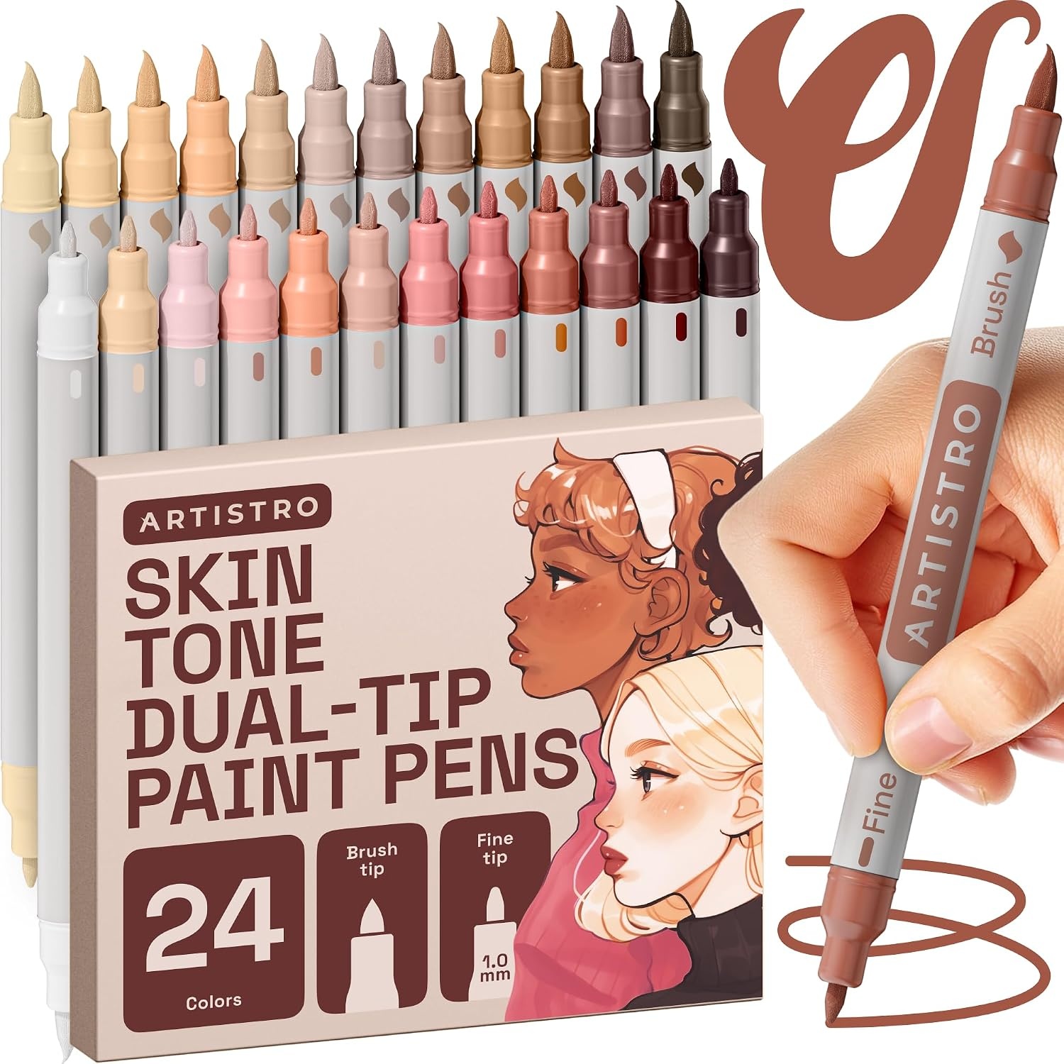 image:imageARTISTRO 72 Acrylic Paint Markers Paint Pens for Drawing For Fabric Rock Glass Wood Molds Arts amp Crafts Gift for Adults Teens Kids Classroom Must Haves amp School SuppliesSkin Tones