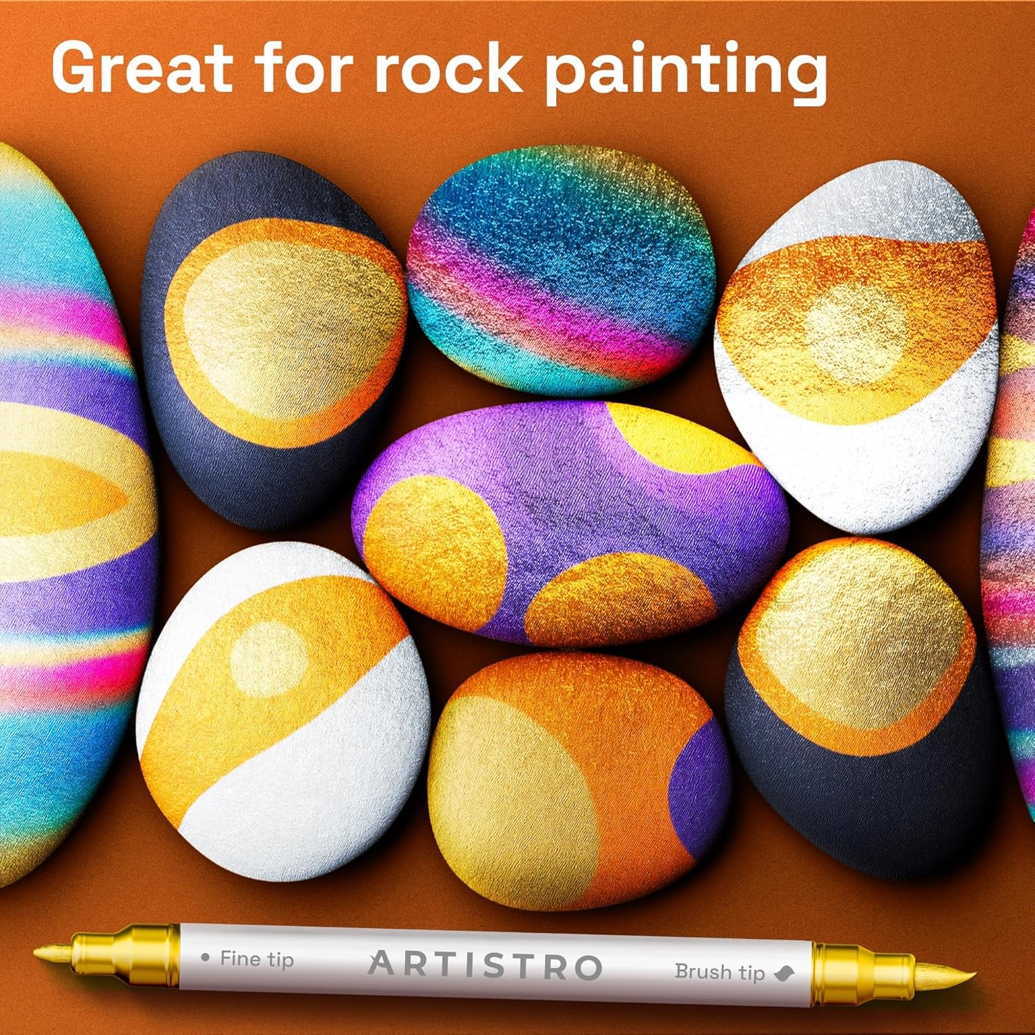 image:imageARTISTRO 72 Acrylic Paint Markers Paint Pens for Drawing For Fabric Rock Glass Wood Molds Arts amp Crafts Gift for Adults Teens Kids Classroom Must Haves amp School SuppliesGold