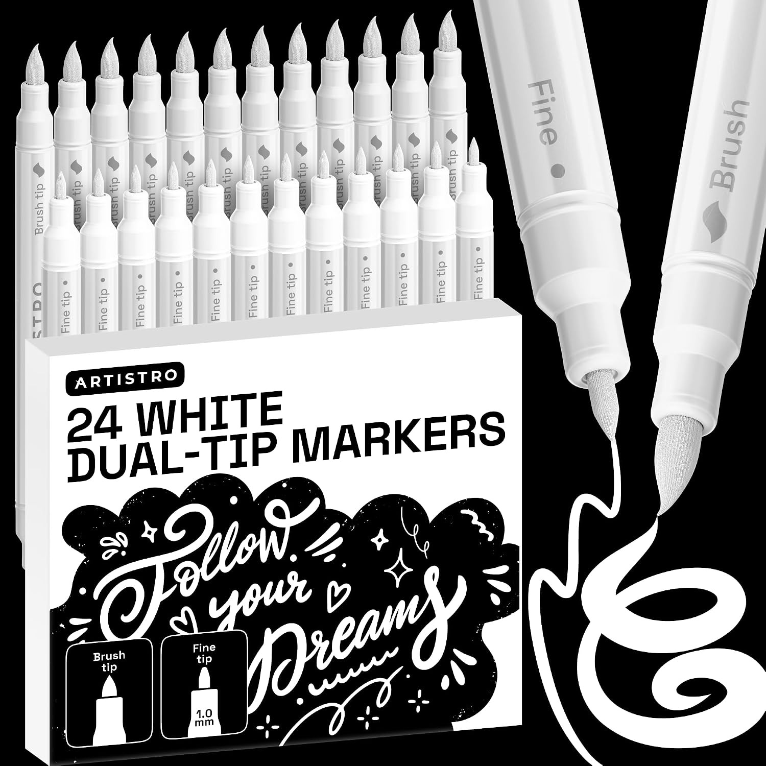 image:imageARTISTRO 72 Acrylic Paint Markers Paint Pens for Drawing For Fabric Rock Glass Wood Molds Arts amp Crafts Gift for Adults Teens Kids Classroom Must Haves amp School SuppliesWhite