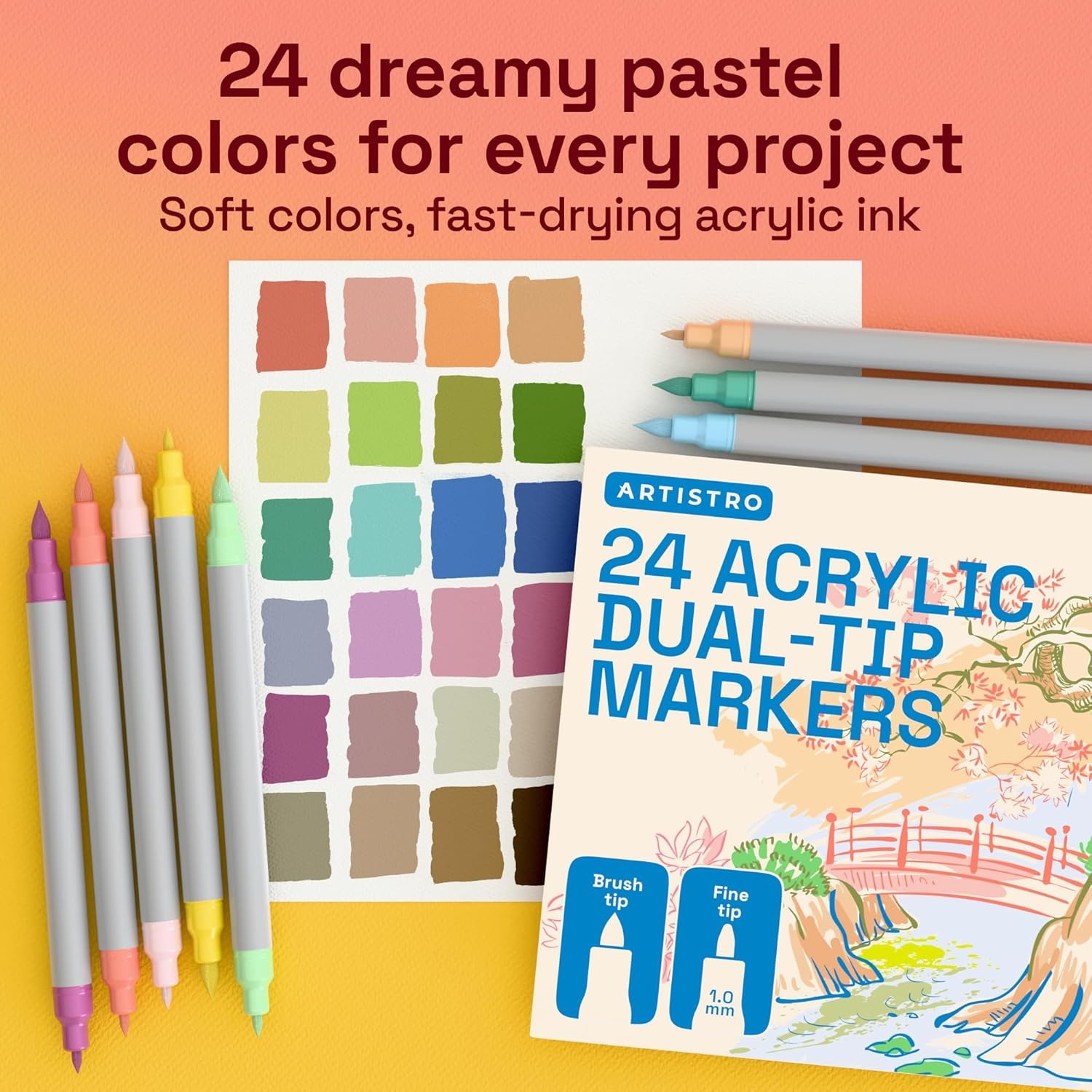 image:imageARTISTRO 72 Acrylic Paint Markers Paint Pens for Drawing For Fabric Rock Glass Wood Molds Arts amp Crafts Gift for Adults Teens Kids Classroom Must Haves amp School SuppliesPastel