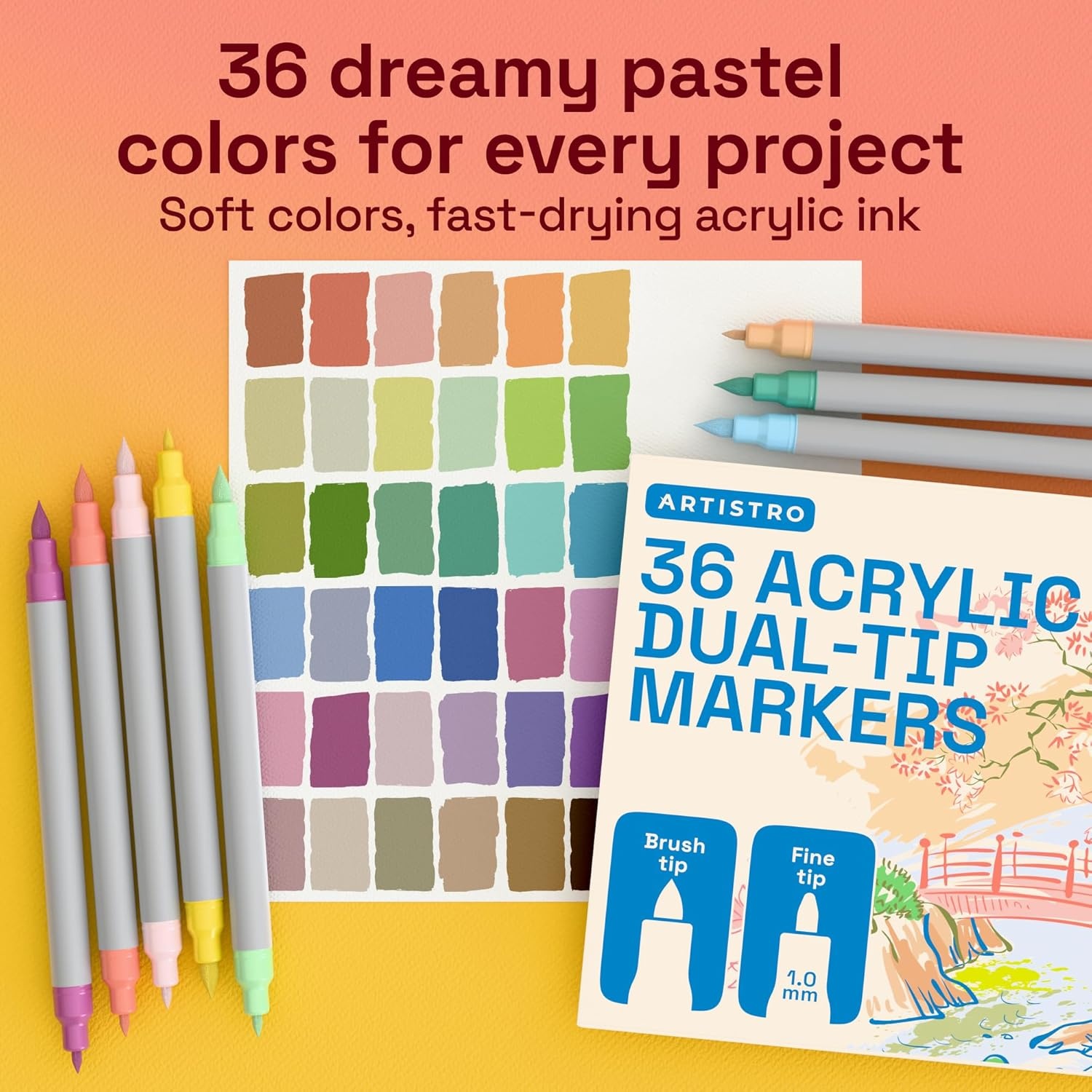 image:imageARTISTRO 72 Acrylic Paint Markers Paint Pens for Drawing For Fabric Rock Glass Wood Molds Arts amp Crafts Gift for Adults Teens Kids Classroom Must Haves amp School SuppliesPastel
